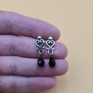 Sterling Silver Cute Black Crystal Dangle Earrings A5821
